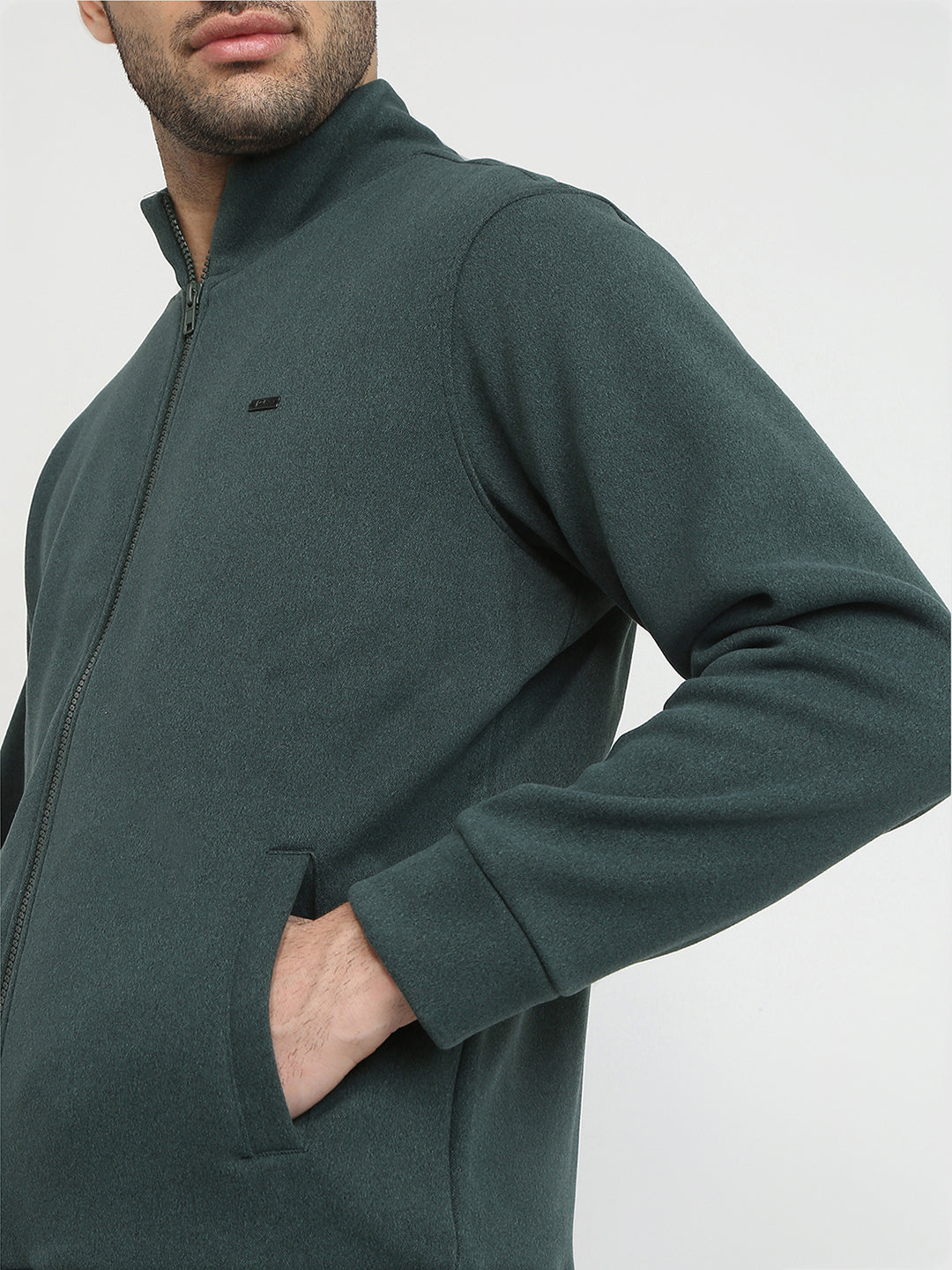 Parx Men Green Solid Regular Fit Polyester Blend Full Sleeve High Neck Collar Sweatshirt