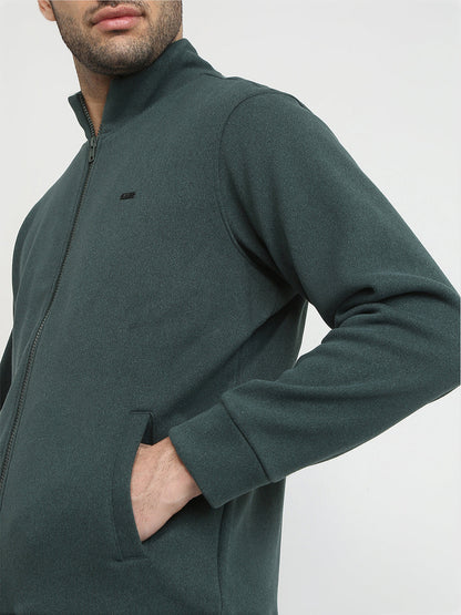 Parx Men Green Solid Regular Fit Polyester Blend Full Sleeve High Neck Collar Sweatshirt