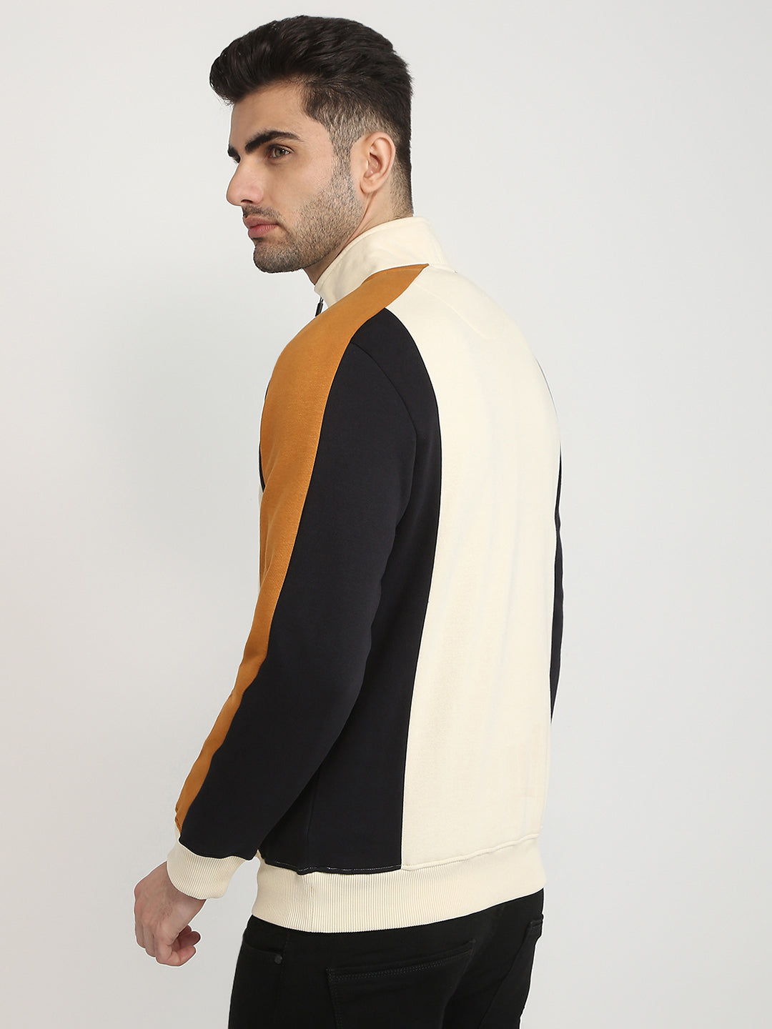 Parx Men Yellow Cut & Sew Regular Fit Cotton Blend Full Sleeve High Neck Collar Sweatshirt