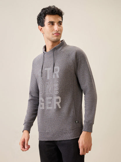 Parx Men Black Printed Regular Fit Cotton Blend Full Sleeve Cowl Neck Collar Sweatshirt