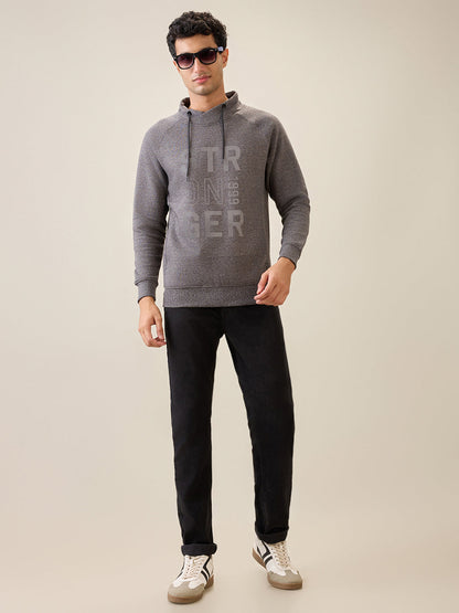 Parx Men Black Printed Regular Fit Cotton Blend Full Sleeve Cowl Neck Collar Sweatshirt