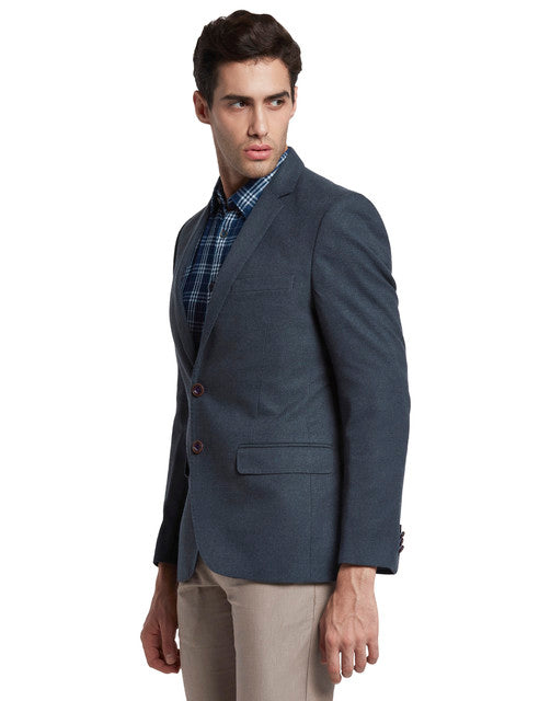 Parx Men Blue Solid Urban Fit Terylene Blend Blazer