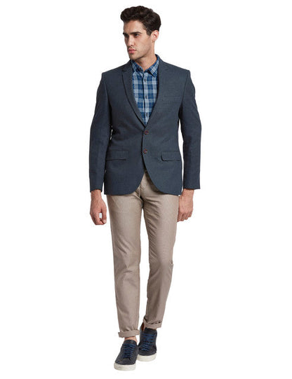 Parx Men Blue Solid Urban Fit Terylene Blend Blazer