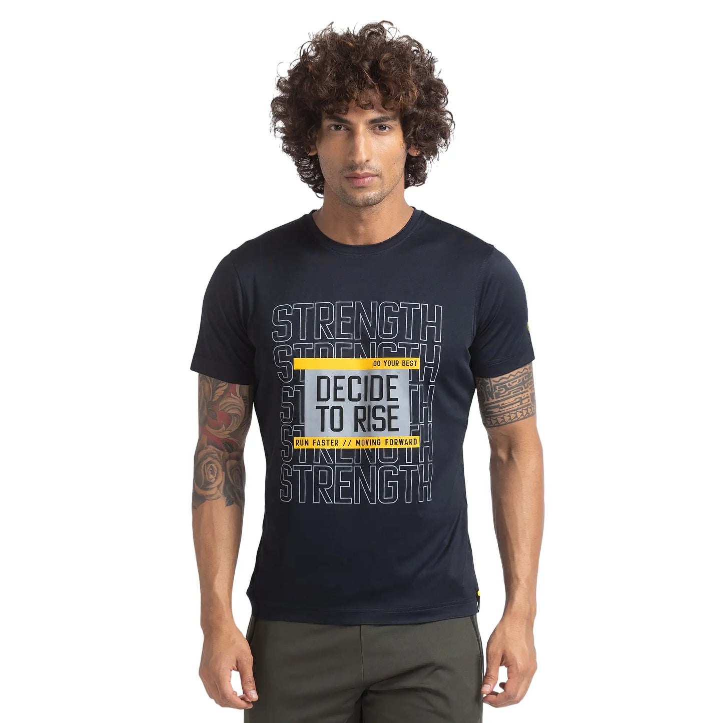 Men Blue Regular Fit Graphic Polyester T-Shirt