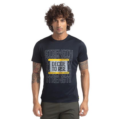 Men Blue Regular Fit Graphic Polyester T-Shirt
