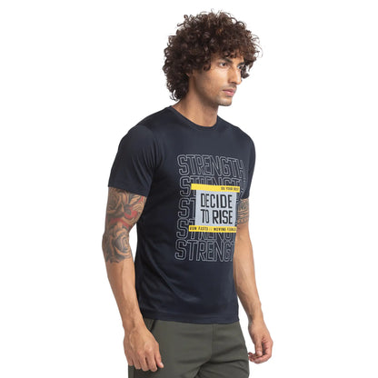 Men Blue Regular Fit Graphic Polyester T-Shirt