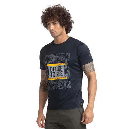 Men Blue Regular Fit Graphic Polyester T-Shirt
