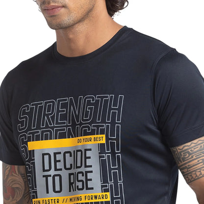 Men Blue Regular Fit Graphic Polyester T-Shirt