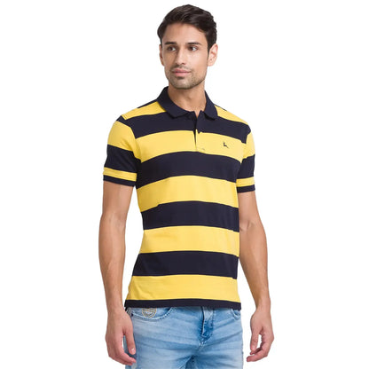 Men Yellow Regular Fit Yarn Dyed Cotton Round Neck Collar Polo T-Shirt