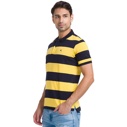 Men Yellow Regular Fit Yarn Dyed Cotton Round Neck Collar Polo T-Shirt