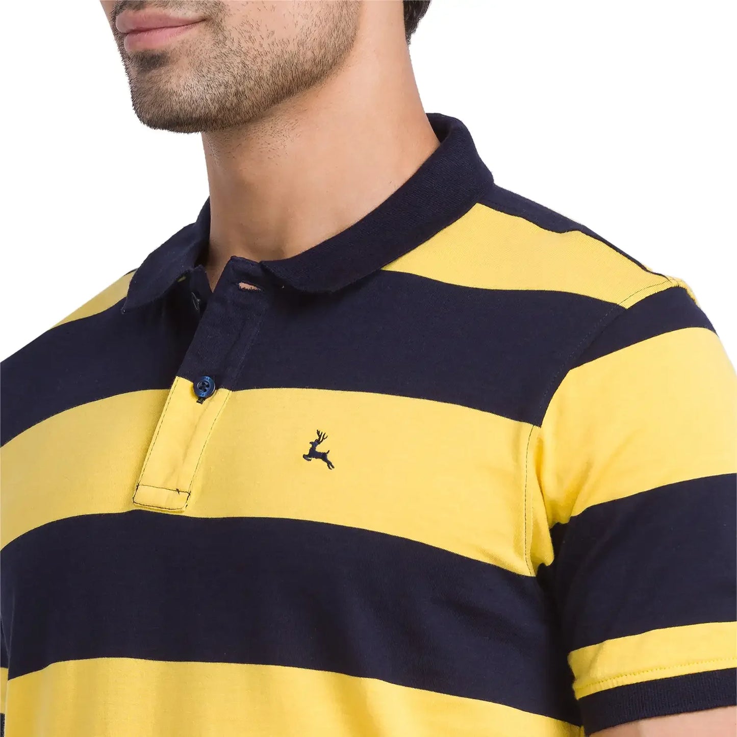 Men Yellow Regular Fit Yarn Dyed Cotton Round Neck Collar Polo T-Shirt
