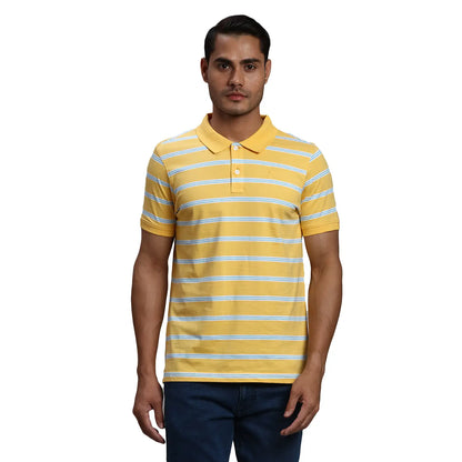 Men Yellow Regular Fit Yarn Dyed Cotton Round Neck Collar Polo T-Shirt
