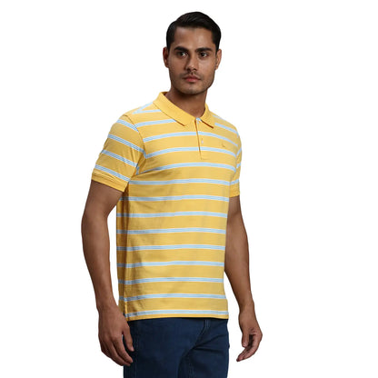 Men Yellow Regular Fit Yarn Dyed Cotton Round Neck Collar Polo T-Shirt