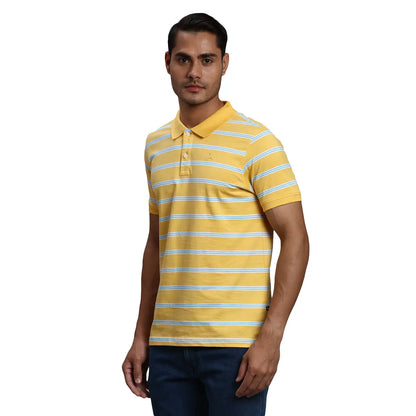 Men Yellow Regular Fit Yarn Dyed Cotton Round Neck Collar Polo T-Shirt