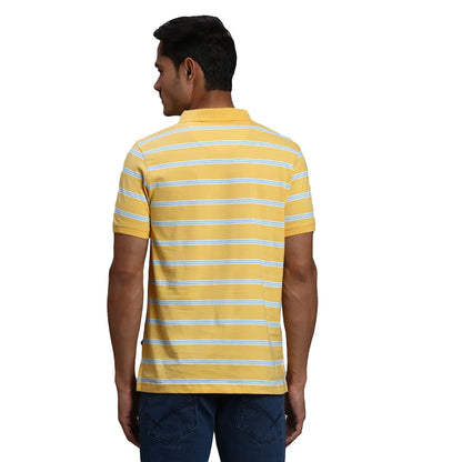 Men Yellow Regular Fit Yarn Dyed Cotton Round Neck Collar Polo T-Shirt