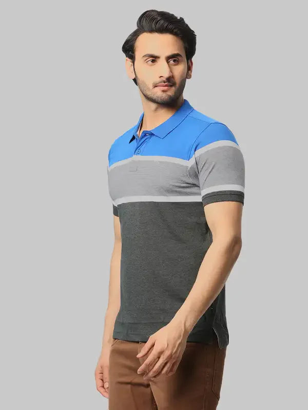 Men Blue Regular Fit Yarn Dyed Cotton Round Neck Collar Polo T-Shirt