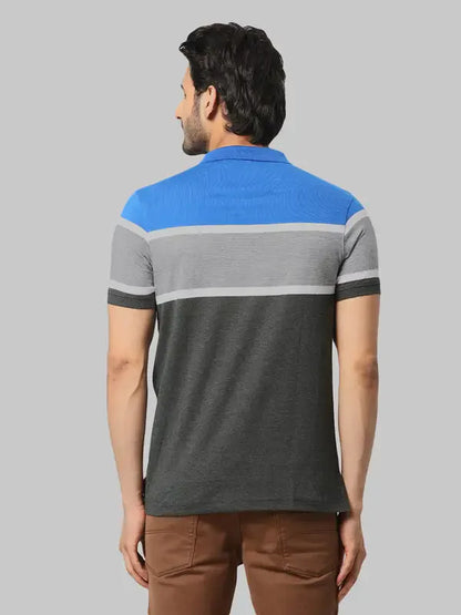 Men Blue Regular Fit Yarn Dyed Cotton Round Neck Collar Polo T-Shirt