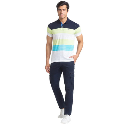 Men Blue Regular Fit Yarn Dyed Cotton Round Neck Collar Polo T-Shirt