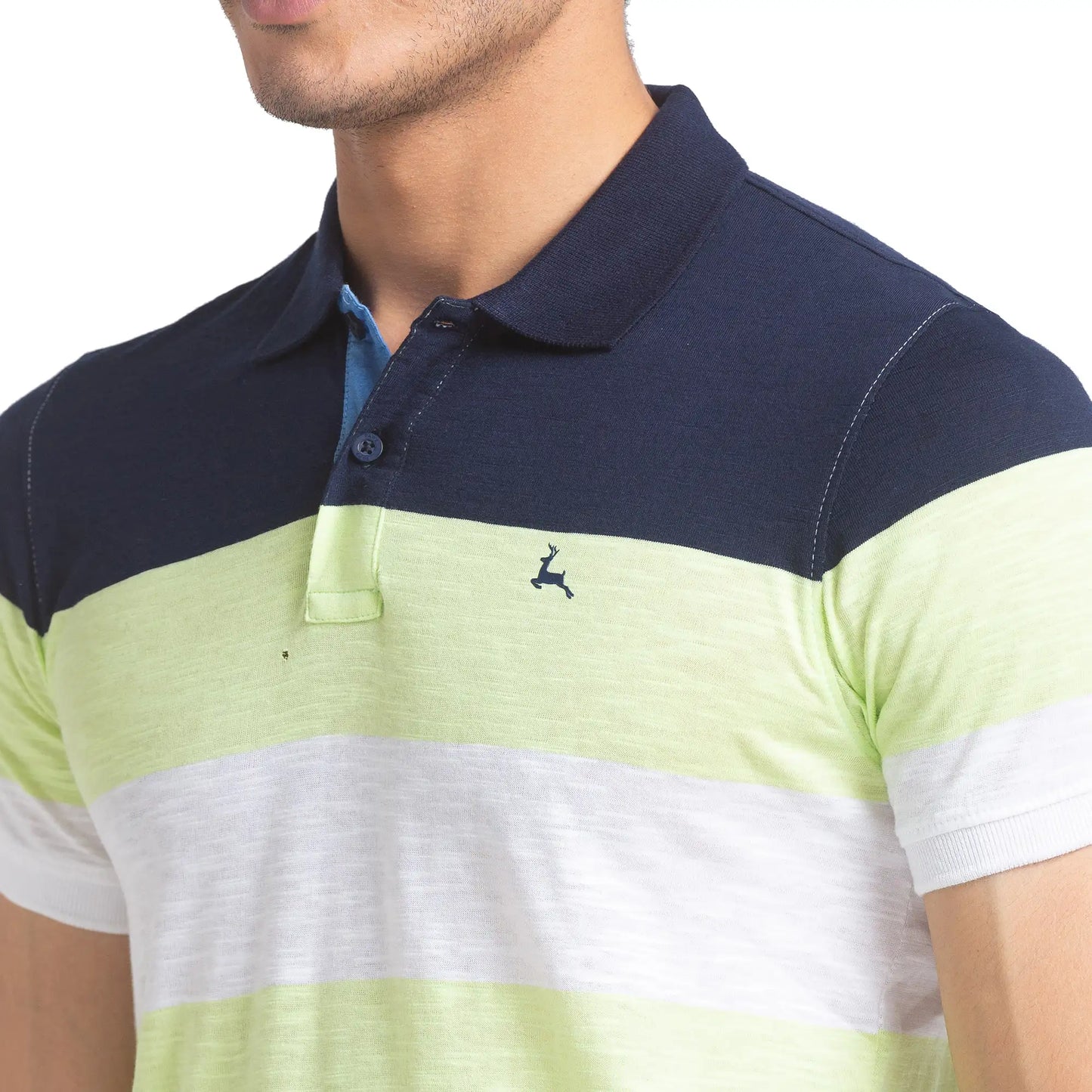 Men Blue Regular Fit Yarn Dyed Cotton Round Neck Collar Polo T-Shirt