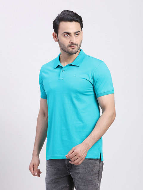 Parx Men Green Regular Fit Solid Half Sleeve Polo Neck T-Shirt