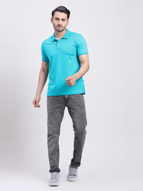 Parx Men Green Regular Fit Solid Half Sleeve Polo Neck T-Shirt