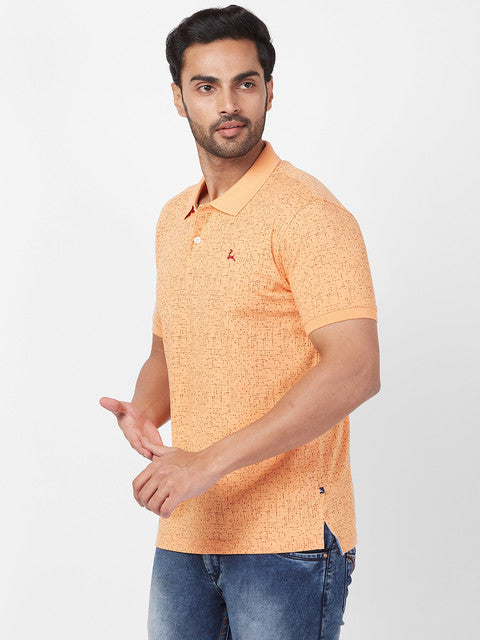 Parx Men Orange Regular Fit Printed Polo Neck T-Shirt