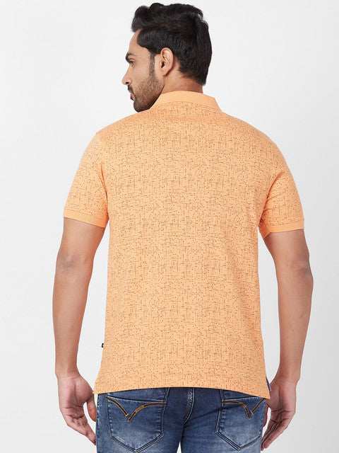 Parx Men Orange Regular Fit Printed Polo Neck T-Shirt