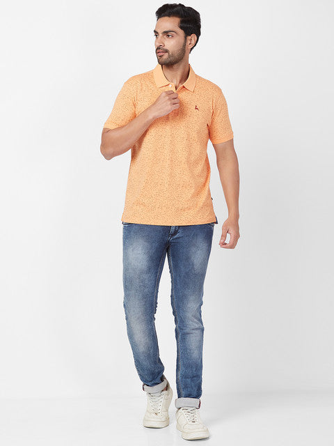Parx Men Orange Regular Fit Printed Polo Neck T-Shirt