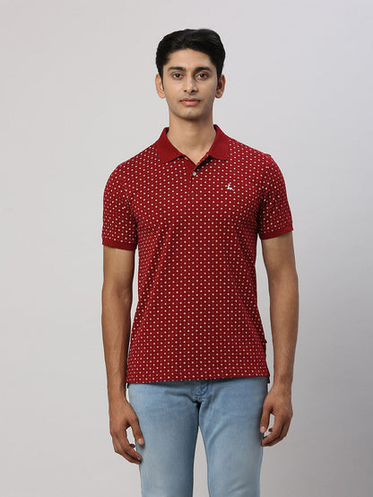 Parx Men Maroon Printed Regular Fit Half Sleeve Polo Neck T-Shirt