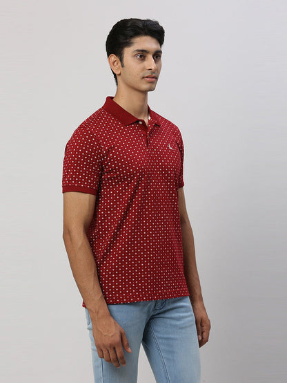 Parx Men Maroon Printed Regular Fit Half Sleeve Polo Neck T-Shirt