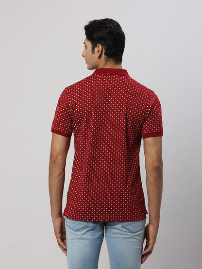 Parx Men Maroon Printed Regular Fit Half Sleeve Polo Neck T-Shirt