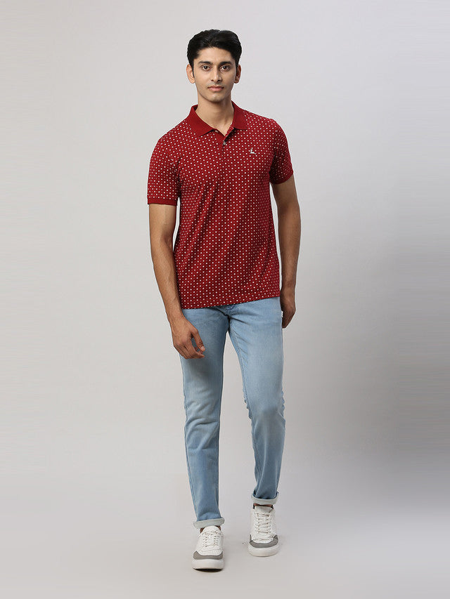 Parx Men Maroon Printed Regular Fit Half Sleeve Polo Neck T-Shirt