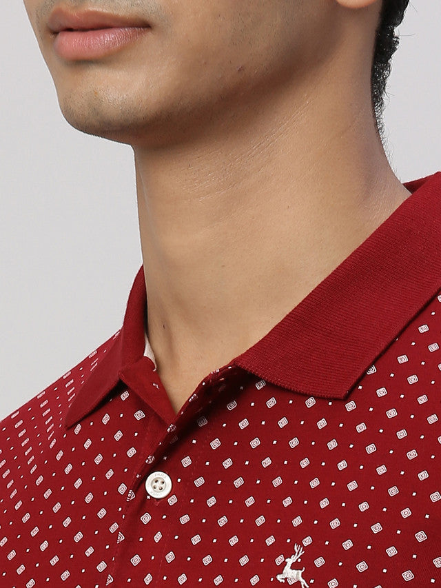 Parx Men Maroon Printed Regular Fit Half Sleeve Polo Neck T-Shirt