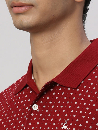 Parx Men Maroon Printed Regular Fit Half Sleeve Polo Neck T-Shirt