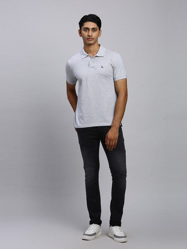 Parx Men Grey Printed Regular Fit Half Sleeve Polo Neck T-Shirt