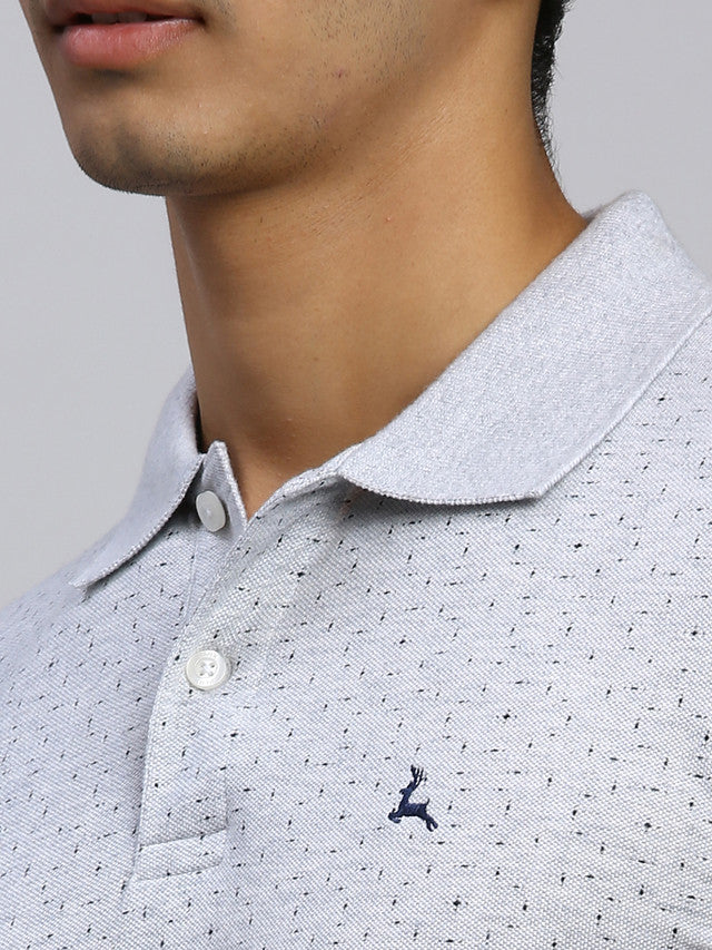 Parx Men Grey Printed Regular Fit Half Sleeve Polo Neck T-Shirt