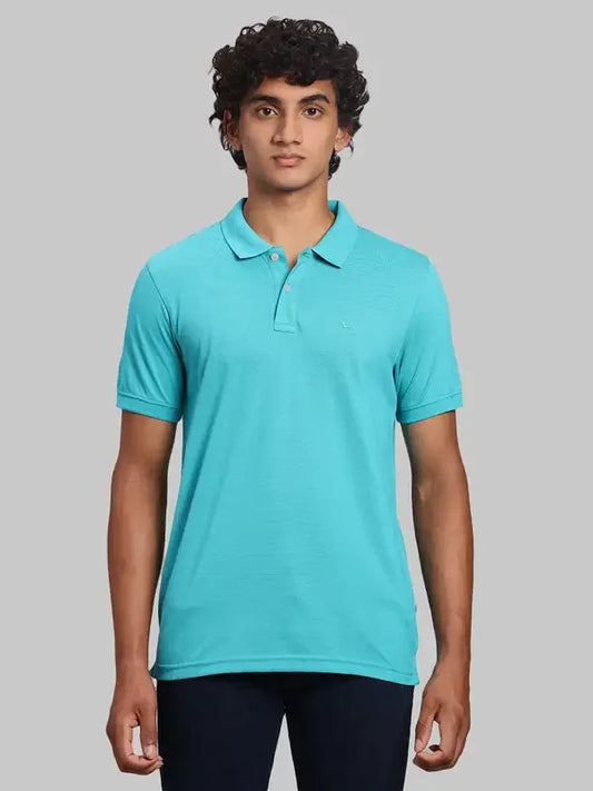 Men Green Regular Fit Solid Cotton Polyester Blend Round Neck Collar Polo T-Shirt