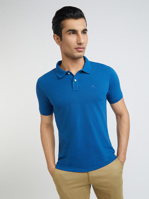 Parx Men Blue Regular Fit Solid Cotton Blend Polo T-Shirt