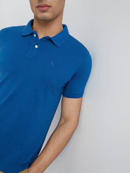 Parx Men Blue Regular Fit Solid Cotton Blend Polo T-Shirt
