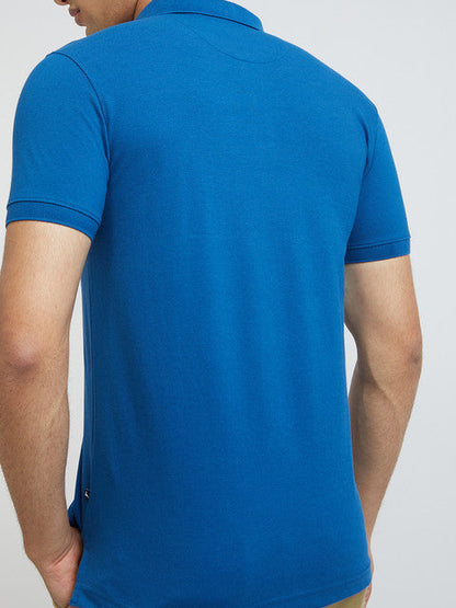 Parx Men Blue Regular Fit Solid Cotton Blend Polo T-Shirt