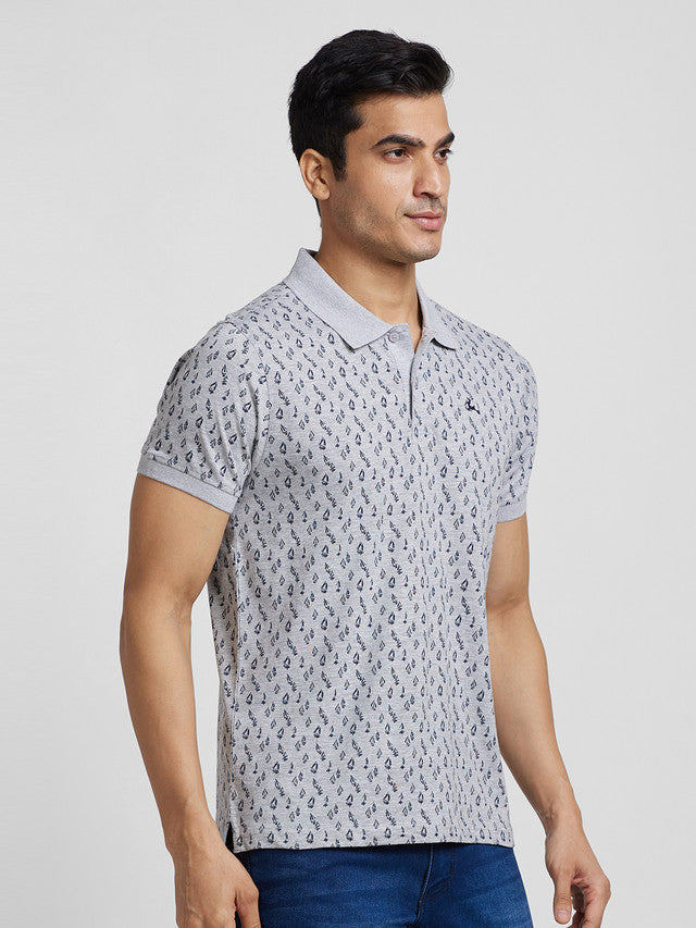 Parx Men Grey Printed Regular Fit Half Sleeve Polo Neck T-Shirt