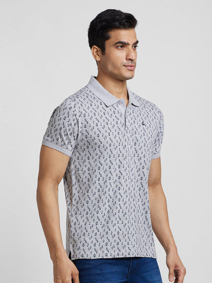 Parx Men Grey Printed Regular Fit Half Sleeve Polo Neck T-Shirt