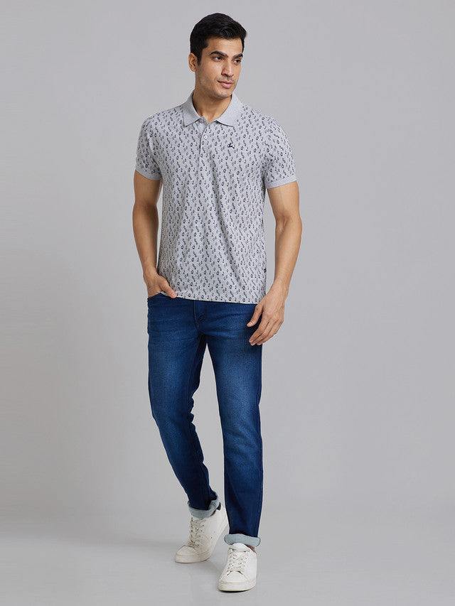 Parx Men Grey Printed Regular Fit Half Sleeve Polo Neck T-Shirt