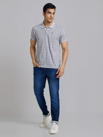 Parx Men Grey Printed Regular Fit Half Sleeve Polo Neck T-Shirt