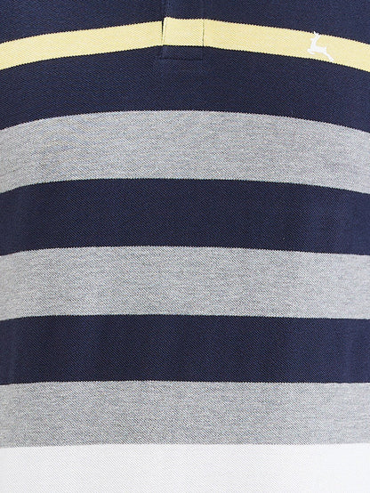 Parx Blue Yarn Dyed Regular Fit Cotton Blend T-Shirt