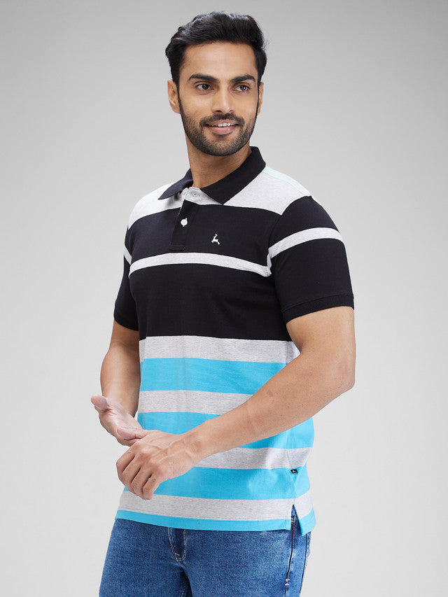 Parx Blue Yarn Dyed Regular Fit Cotton T-Shirt