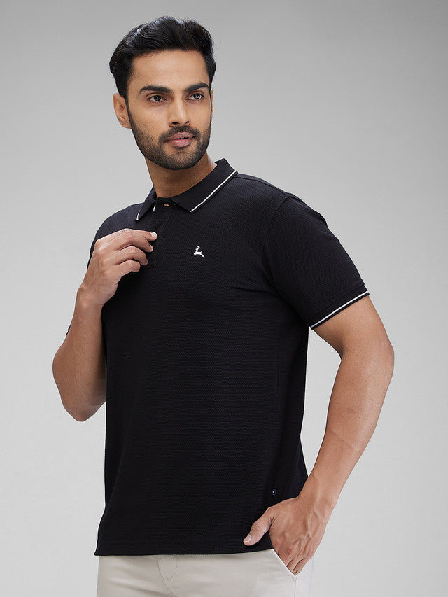 Parx Black Structure Regular Fit Cotton Blend T-Shirt
