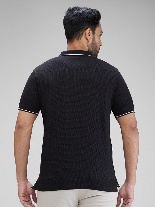 Parx Black Structure Regular Fit Cotton Blend T-Shirt