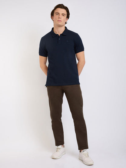 Parx Men Blue Solid Regular Fit Cotton Blend T-Shirt