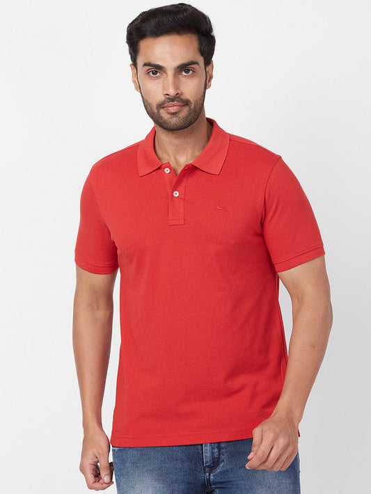 Parx Men Orange Solid Regular Fit Half Sleeve Polo Neck T-Shirt